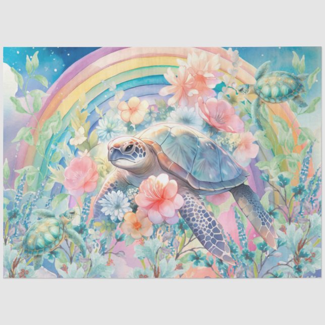 Pastel Rainbow & Sea Turtles Decoupage Tissue Paper (Front)
