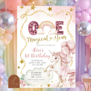 Pastel Rainbow Sequin Glitter Unicorn One Magical  Invitation