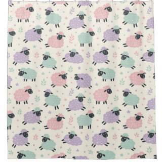 Pastel Rainbow Sheep Pattern Shower Curtain