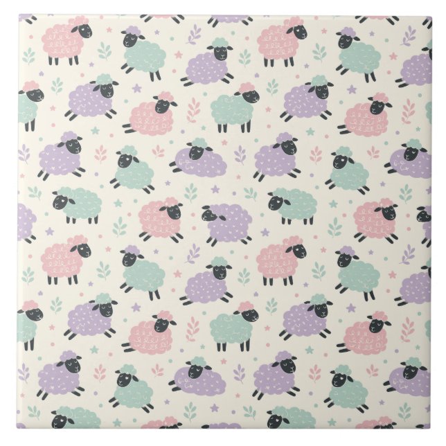 Pastel Rainbow Sheep Pattern Tile (Front)