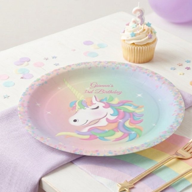 Pastel Rainbow Sparkle Magical Unicorn Birthday  Paper Plate (Creator Uploaded)