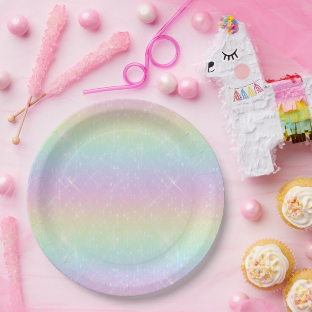 Pastel Rainbow Sparkle Pattern Paper Plate (Party)
