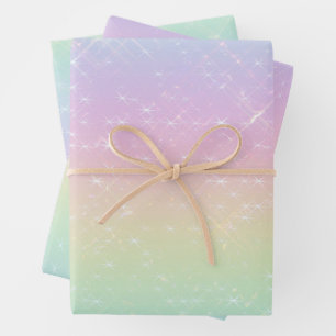Pastel Rainbow Sparkles Pattern Wrapping Paper Sheet