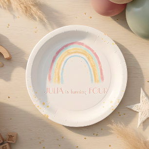 Pastel rainbow sparkling Birthday Paper Plate