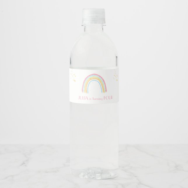 Pastel rainbow sparkling Birthday Water Bottle Label (Front)