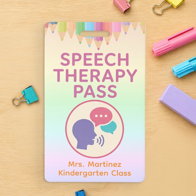 Pastel Rainbow Speech Therapy Pass Badge for Teach ID Badge (Speech Therapy Pass)