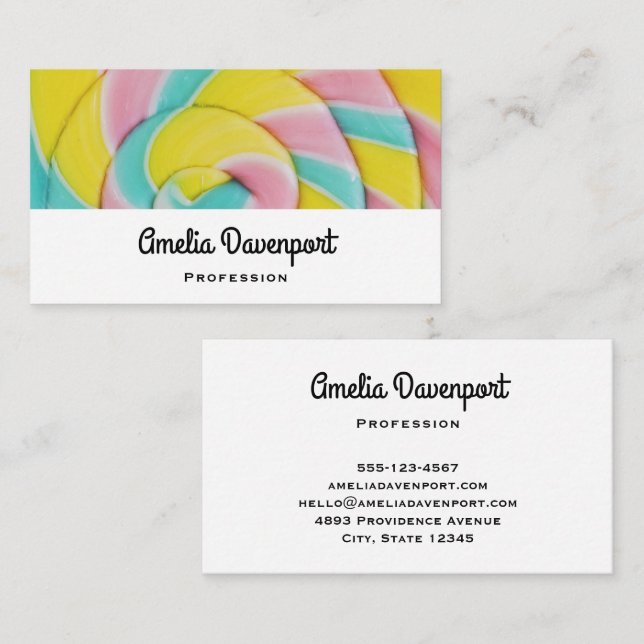 Pastel Rainbow Spiral Candy Photo Business Card (Front/Back)