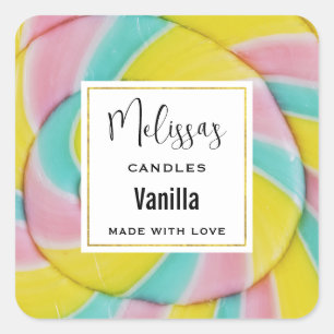 Pastel Rainbow Spiral Candy Photo Candle Biz Square Sticker
