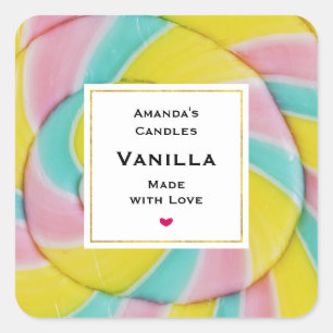 Pastel Rainbow Spiral Candy Photo Candle Business Square Sticker