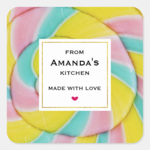 Pastel Rainbow Spiral Candy Photo Kitchen Square Sticker