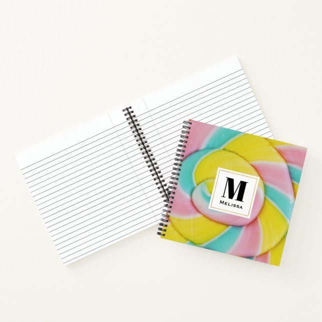 Pastel Rainbow Spiral Candy Photo Monogram Notebook (Inside)