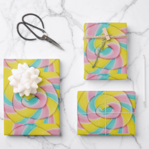 Pastel Rainbow Spiral Candy Photo Pattern Wrapping Paper Sheet