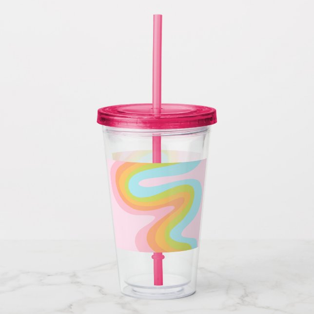 Pastel rainbow squiggle acrylic tumbler (Front)