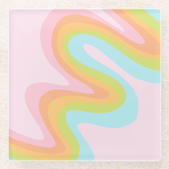 Pastel rainbow squiggle glass coaster (Front)