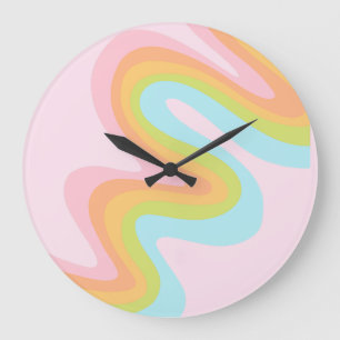Pastel rainbow squiggle large clock
