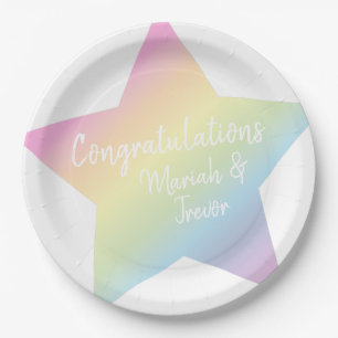 Pastel Rainbow Star Baby Shower Paper Plate