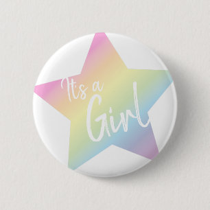 Pastel Rainbow Stars Baby Shower Simple Modern 6 Cm Round Badge