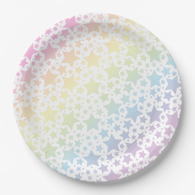 Pastel Rainbow Stars Baby Shower Simple Modern Paper Plate (Front)