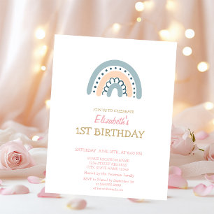 Pastel Rainbow Striped Birthday Invitation