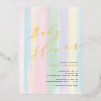 Pastel Rainbow Stripes Baby Shower Foil Invitation