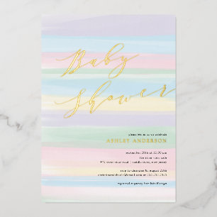 Pastel Rainbow Stripes Baby Shower Foil Invitation