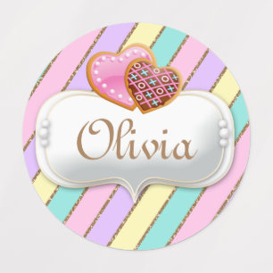 Pastel Rainbow Stripes Cookie Birthday Labels