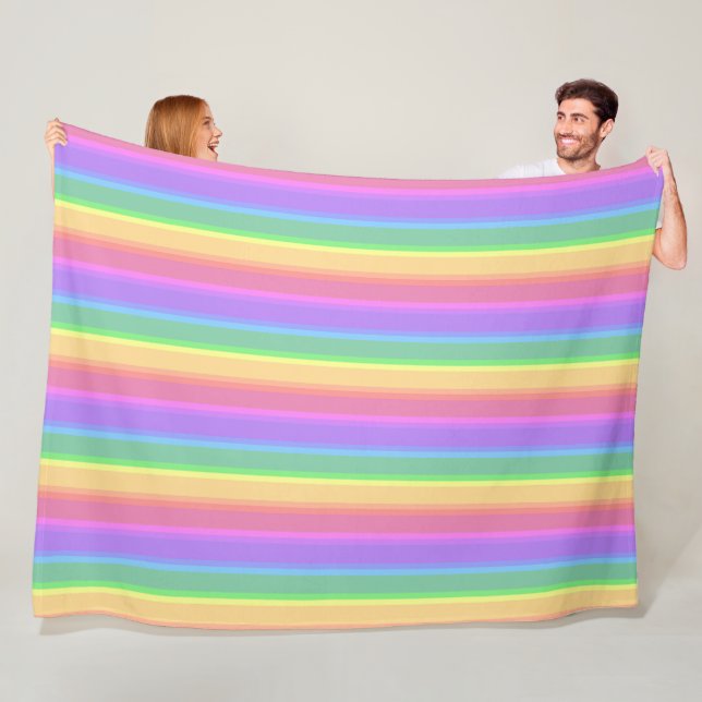 Pastel rainbow stripes fleece blanket (In Situ)