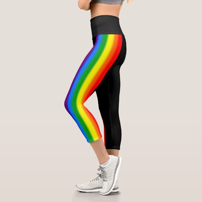 Pastel Rainbow Stripes Gay Pride LGBT Support Capri Leggings (Left)
