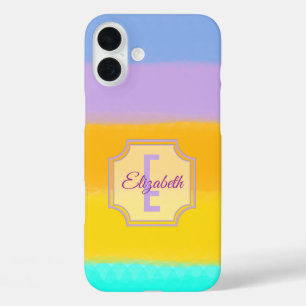 Pastel Rainbow Stripes Initial Letter Monogram iPhone 16 Plus Case