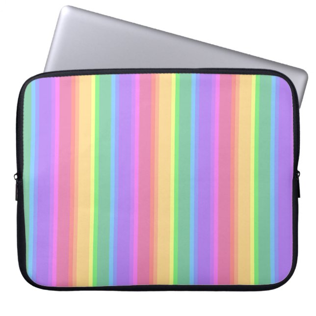Pastel rainbow stripes laptop sleeve (Front)