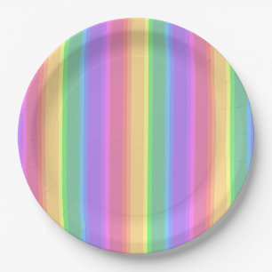 Pastel rainbow stripes paper plate