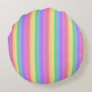 Pastel rainbow stripes round cushion