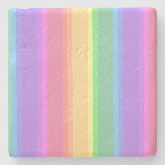 Pastel rainbow stripes stone coaster (Front)