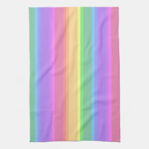 Pastel rainbow stripes tea towel
