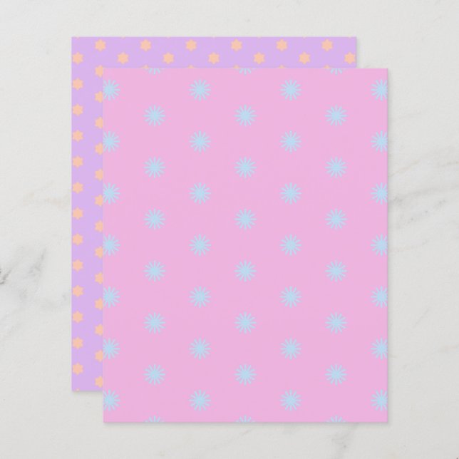 Pastel Rainbow Sunbursts & Stars Scrapbook Paper (Front/Back)