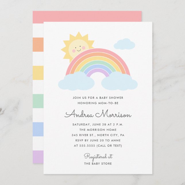 Pastel Rainbow Sunshine Baby Shower  Invitation (Front/Back)