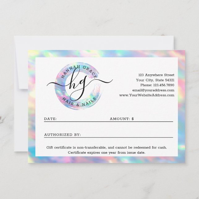 Pastel Rainbow Swash Logo Gift Certificate Card (Back)