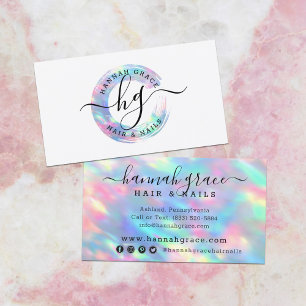 Pastel Rainbow Swash Logo Hair Nails Social Media Business Card