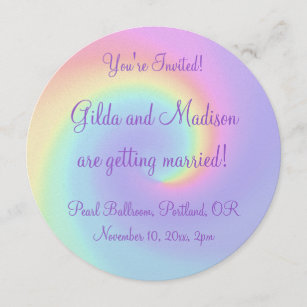 Pastel Rainbow Swirl Lesbian Wedding Invitation