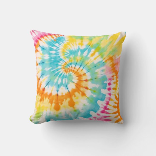Pastel Rainbow Tie Dye Spiral Pattern Cushion (Front)
