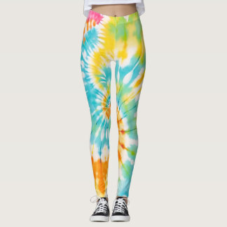 Pastel Rainbow Tie Dye Spiral Pattern Leggings