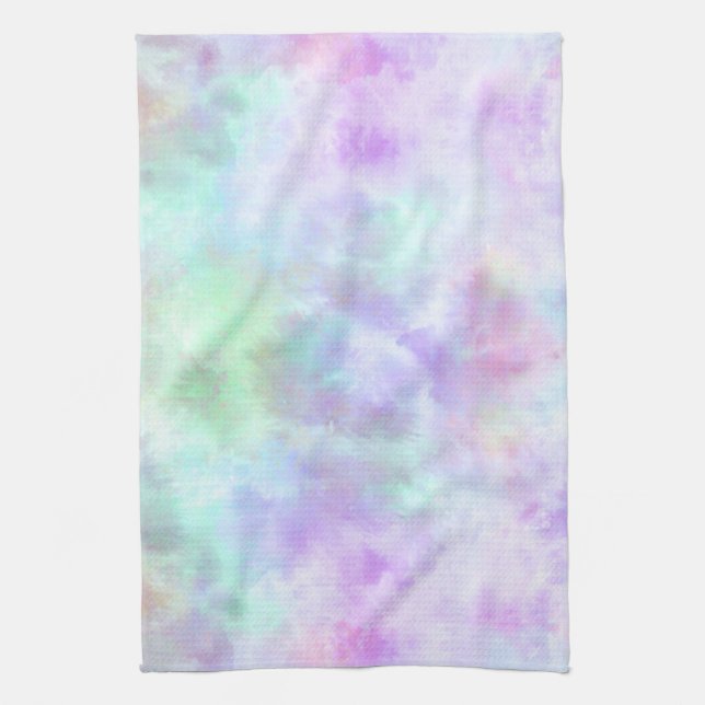 Pastel Rainbow Tie-Dye Watercolor Painting Tea Towel (Vertical)