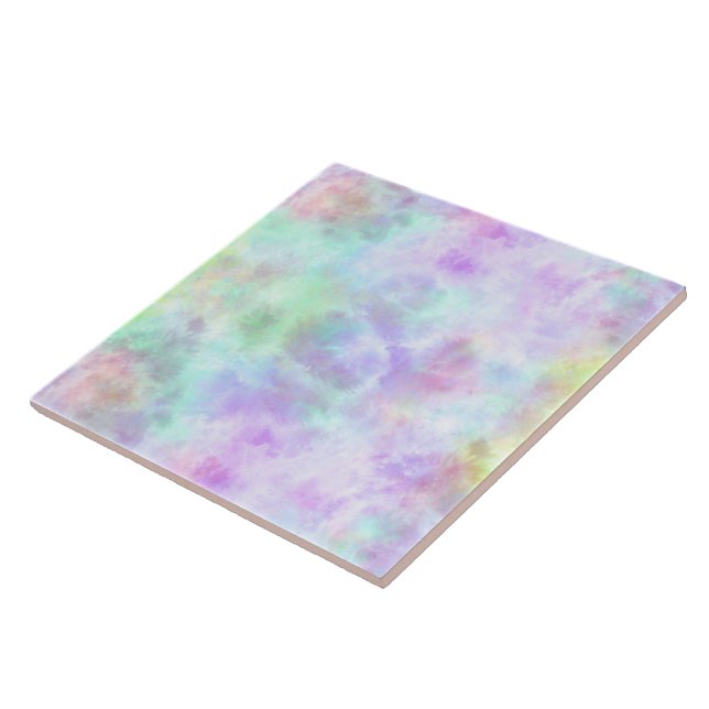 Pastel Rainbow Tie-Dye Watercolor Painting Tile (Side)
