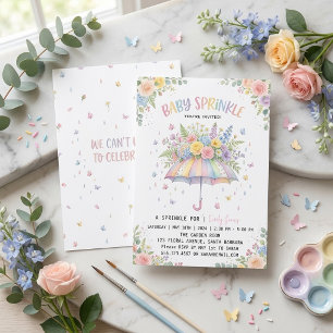 Pastel Rainbow Umbrella Floral Baby Sprinkle Invitation
