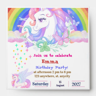 Pastel Rainbow Unicorn Birthday Celebration Envelope