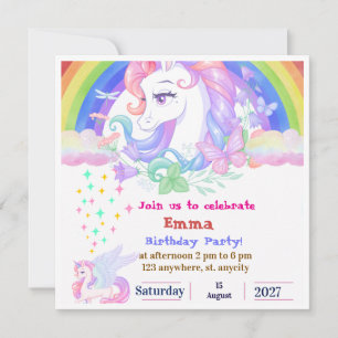 Pastel Rainbow Unicorn Birthday Celebration Invitation