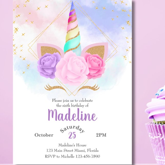 Pastel Rainbow Unicorn Birthday Invitation (Creator Uploaded)