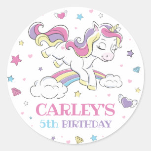 Pastel Rainbow Unicorn Birthday Party, Any Age Classic Round Sticker