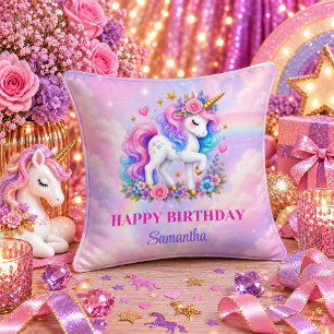 Pastel Rainbow Unicorn Girl Birthday Keepsake Pill Cushion