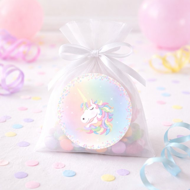 Pastel Rainbow Unicorn Happy Birthday Classic Round Sticker (Creator Uploaded)